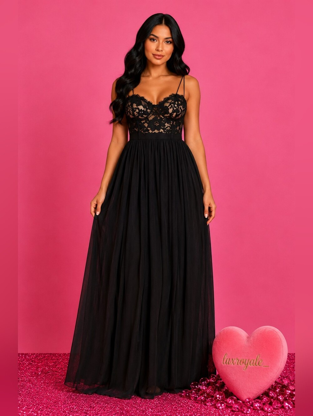 Black Lace Corset Maxi Dress – Elegant Sheer Formal Gown | LuxRoyale Boutique